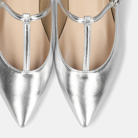 2026SS：Tストラップ フラットシューズ（4796）シルバー/mamian（マミアン）