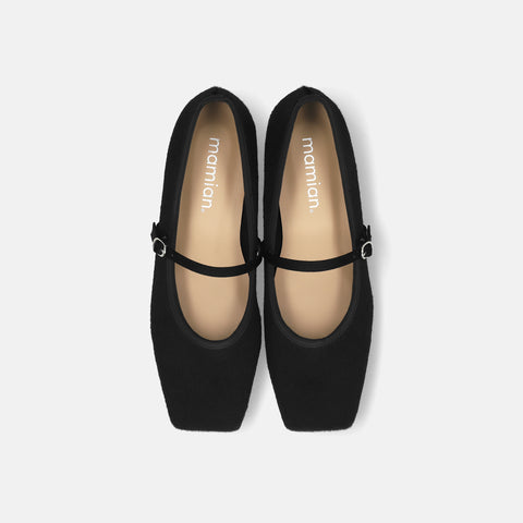 2025AW：スクエアトゥ メリージェーン フラット（m10310）ブラックハラコ/mamian（マミアン）