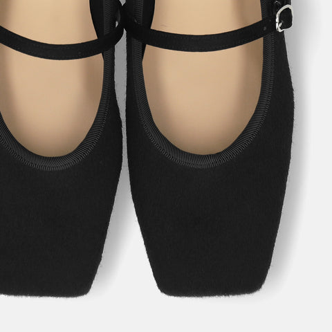 2025AW：スクエアトゥ メリージェーン フラット（m10310）ブラックハラコ/mamian（マミアン）