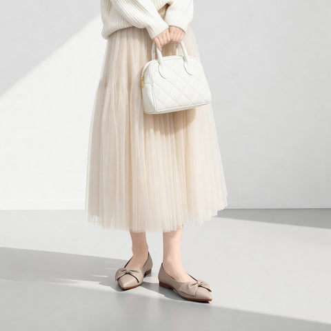 2025AW：リボンフラットシューズ（m17052）グレージュ/mamian（マミアン）