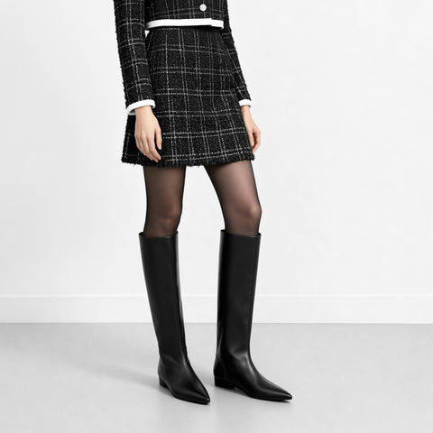 2025AW：ワイドシャフト フラット ロングブーツ（m17059）ブラック