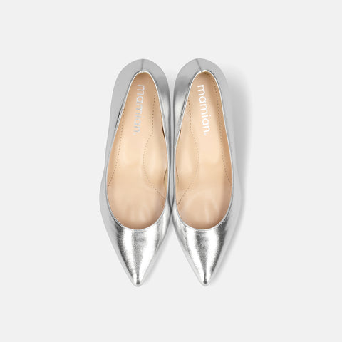 10% OFF: 2024SS: iCoN COLORS: Pointed Toe Smooth Pumps (C57173) Silver