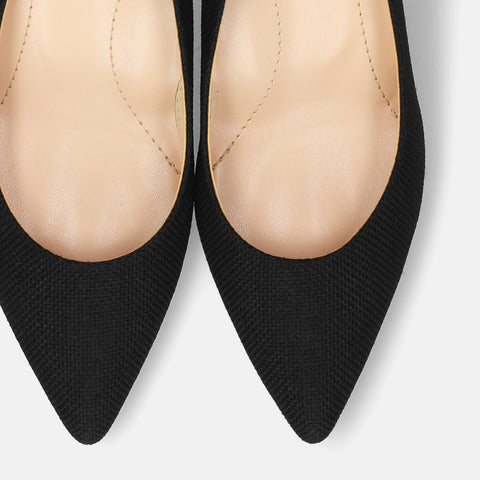 15% OFF: iCoN COLORS: Pointed toe linen pumps (C57175) Black L