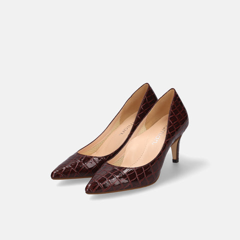 2025AW：iCoN COLORS：ポインテッドトゥ クロコ型押し パンプス（C76534）ボルドーCR/mamian（マミアン）