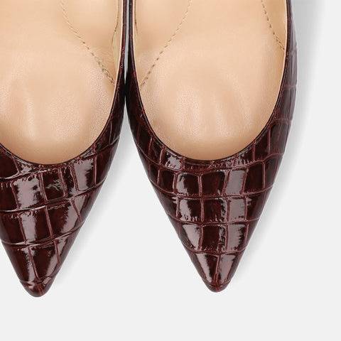 2025AW：iCoN COLORS：ポインテッドトゥ クロコ型押し パンプス（C76534）ボルドーCR/mamian（マミアン）