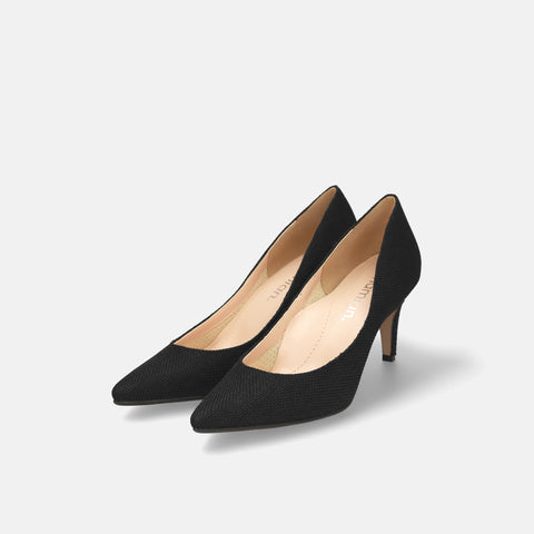 2026SS：iCoN COLORS：ポインテッドトゥ リネン パンプス（C76535）ブラックL