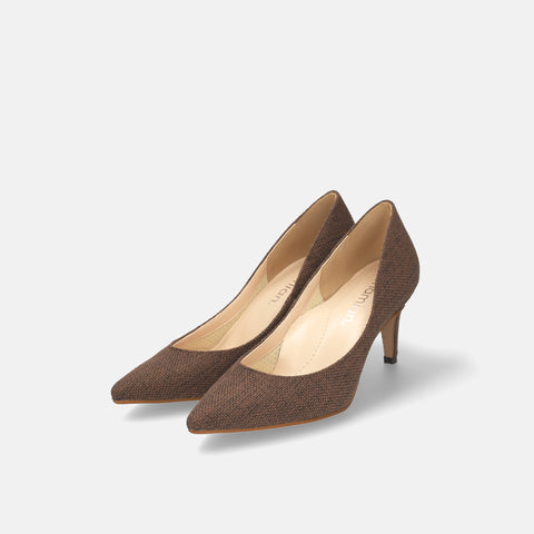 予約：2026SS：iCoN COLORS：ポインテッドトゥ リネン パンプス（C76535）ブラウンL