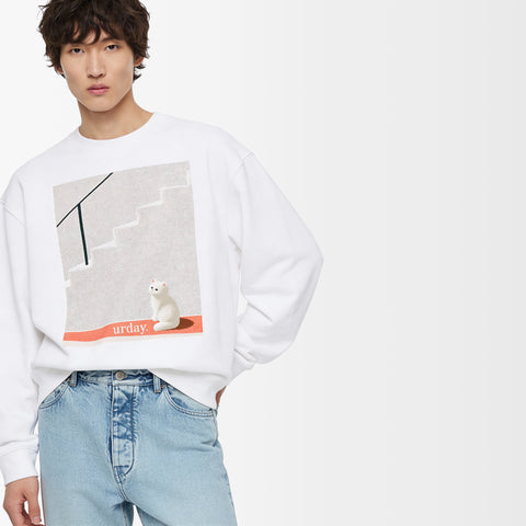 予約：urday【cat】アートワークスウェットシャツ（u-a-sw-0001-05）ホワイト